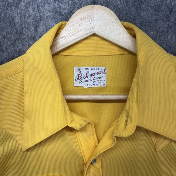 Vintage Rockmount Ranch Wear Pearlsnap Shirt Men's XL Yellow Western Yoke Ribbed - Picture 3 of 9